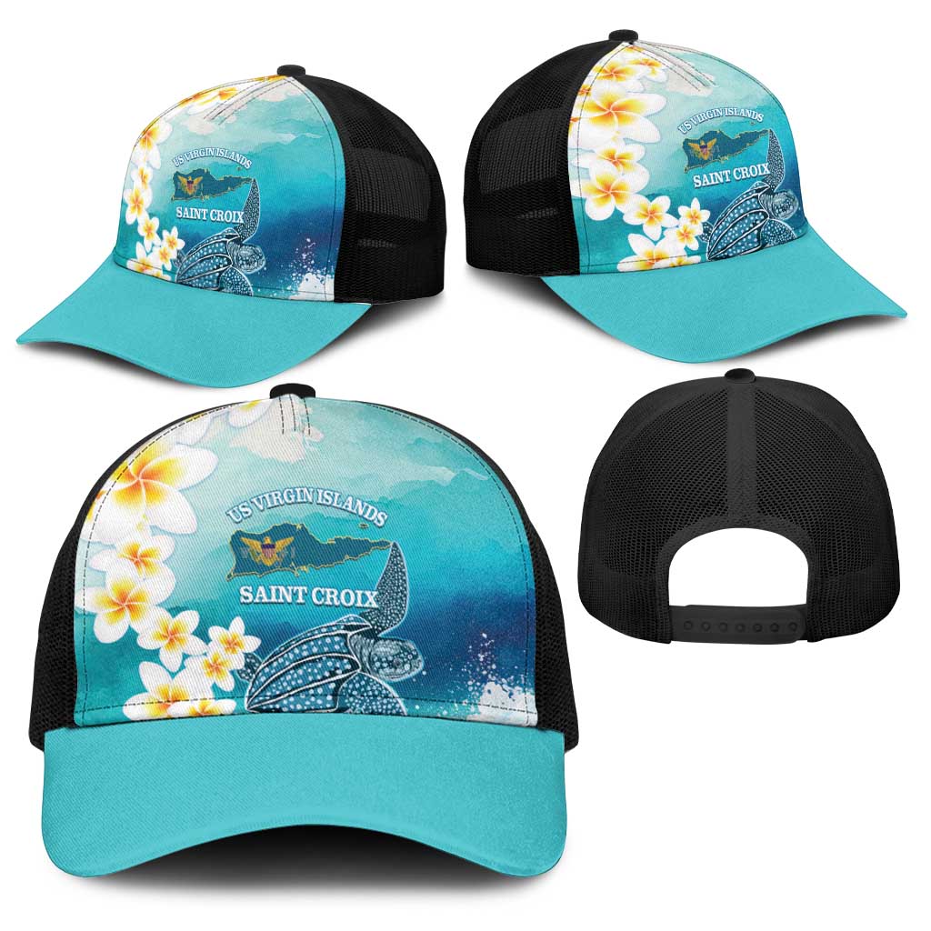 US Virgin Islands St Croix Baseball Net Cap Twin City Leatherback With Plumeria - Wonder Print Shop