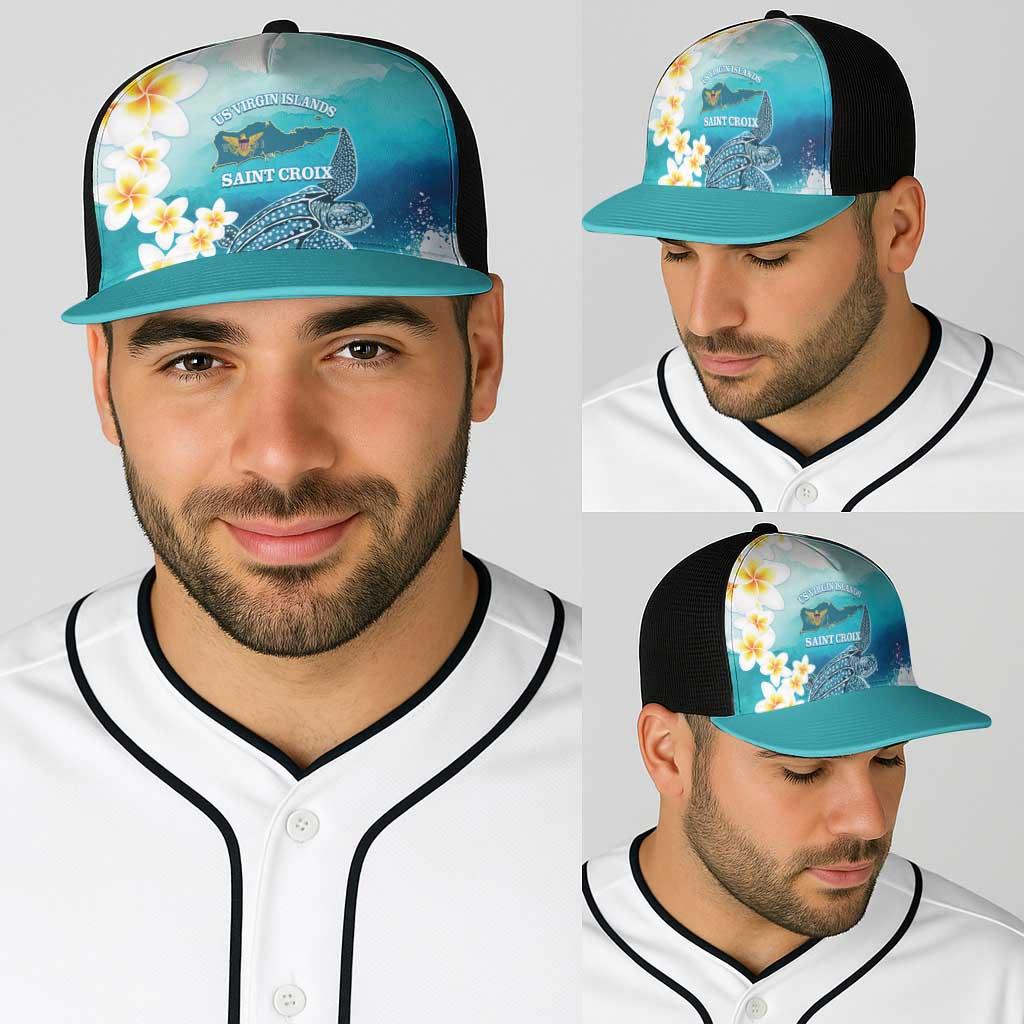 US Virgin Islands St Croix Baseball Net Cap Twin City Leatherback With Plumeria - Wonder Print Shop