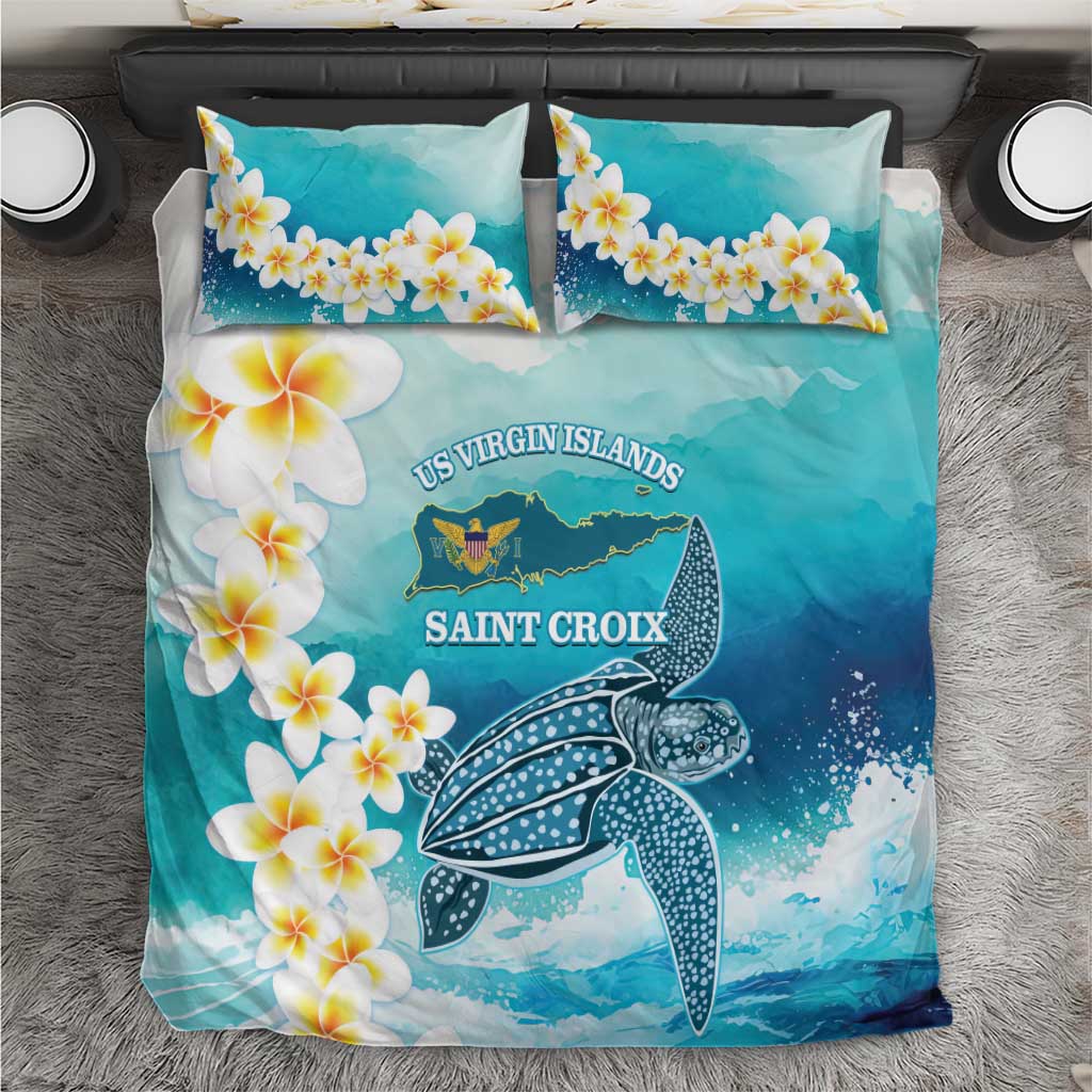 US Virgin Islands St Croix Bedding Set Twin City Leatherback With Plumeria - Wonder Print Shop