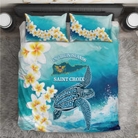 US Virgin Islands St Croix Bedding Set Twin City Leatherback With Plumeria - Wonder Print Shop