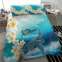 US Virgin Islands St Croix Bedding Set Twin City Leatherback With Plumeria - Wonder Print Shop