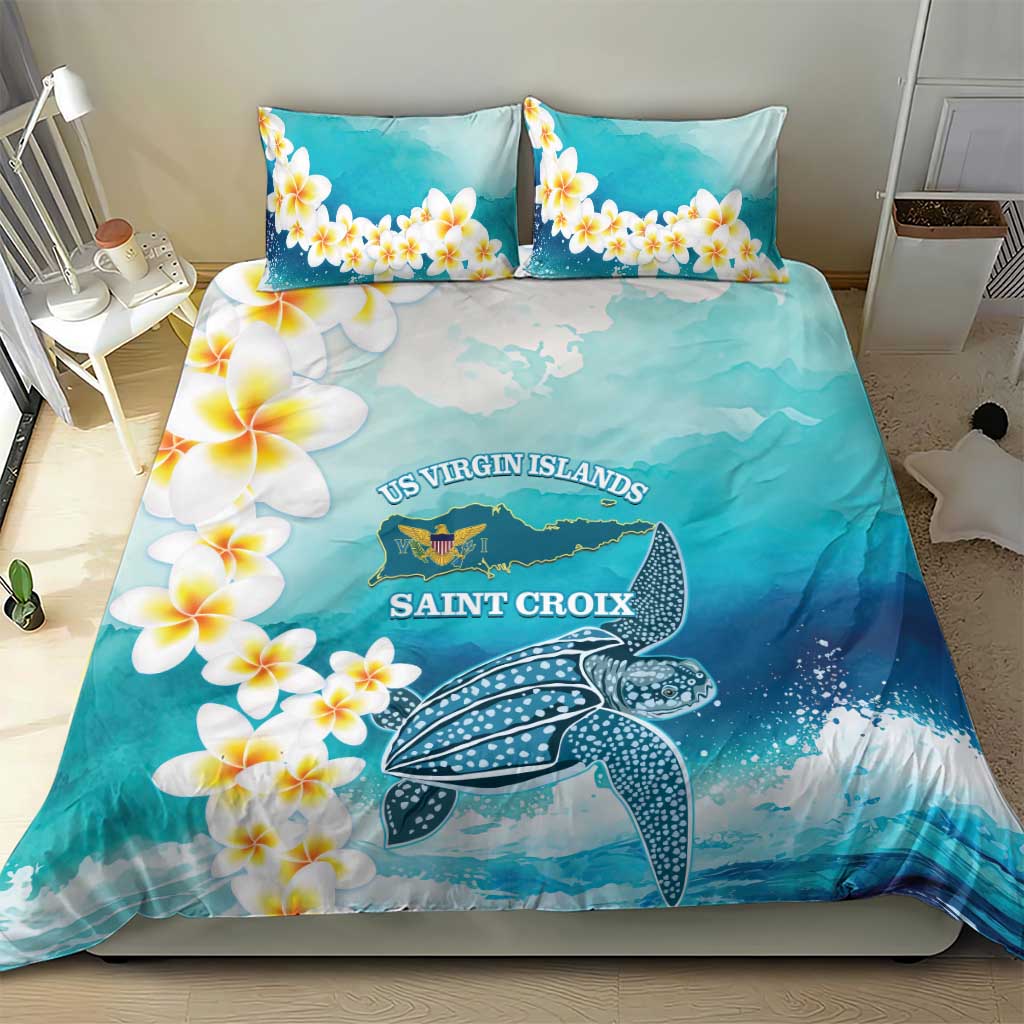 US Virgin Islands St Croix Bedding Set Twin City Leatherback With Plumeria - Wonder Print Shop