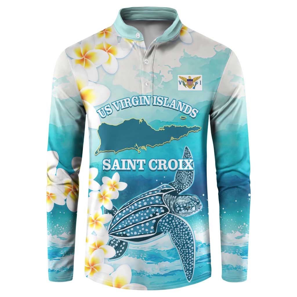 US Virgin Islands St Croix Button Sweatshirt Twin City Leatherback With Plumeria - Wonder Print Shop