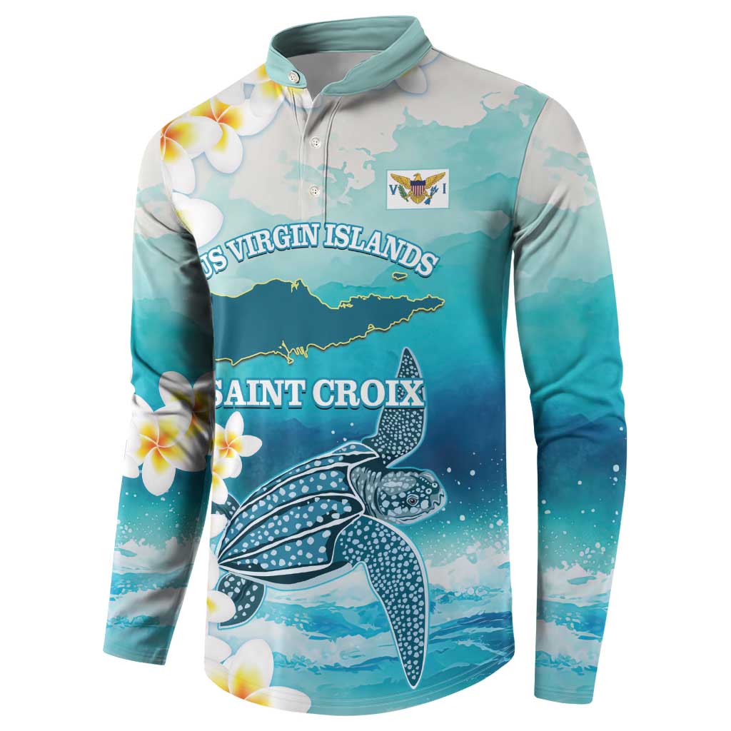US Virgin Islands St Croix Button Sweatshirt Twin City Leatherback With Plumeria - Wonder Print Shop