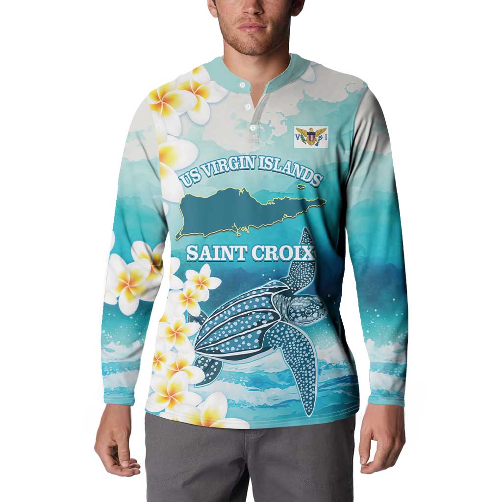 US Virgin Islands St Croix Button Sweatshirt Twin City Leatherback With Plumeria - Wonder Print Shop