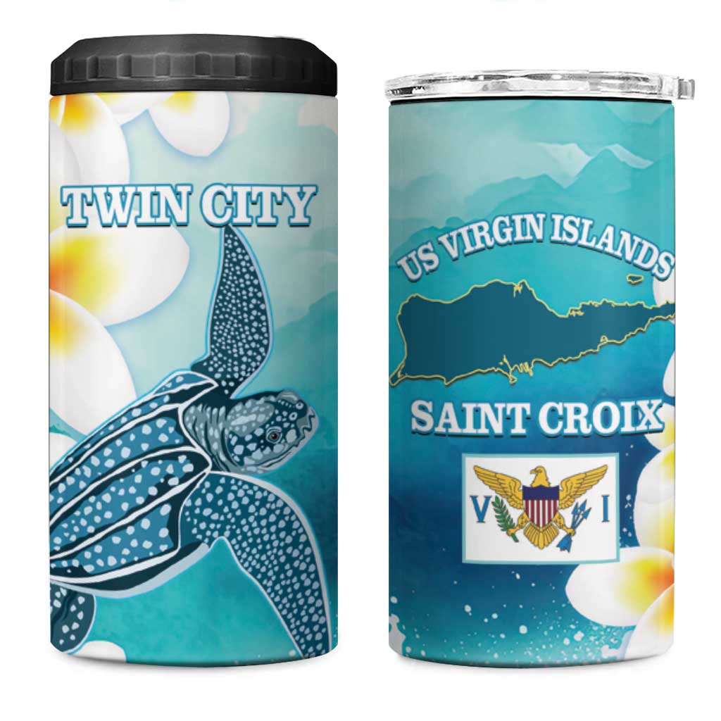 US Virgin Islands St Croix 4 in 1 Can Cooler Tumbler Twin City Leatherback With Plumeria