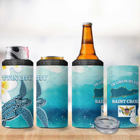US Virgin Islands St Croix 4 in 1 Can Cooler Tumbler Twin City Leatherback With Plumeria