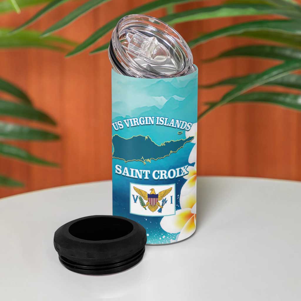 US Virgin Islands St Croix 4 in 1 Can Cooler Tumbler Twin City Leatherback With Plumeria
