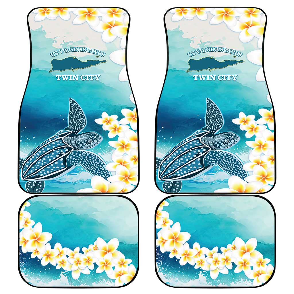 US Virgin Islands St Croix Car Mats Twin City Leatherback With Plumeria - Wonder Print Shop