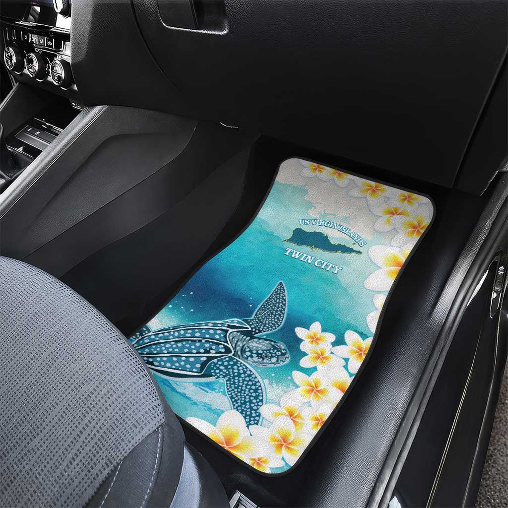 US Virgin Islands St Croix Car Mats Twin City Leatherback With Plumeria - Wonder Print Shop
