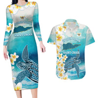 US Virgin Islands St Croix Couples Matching Long Sleeve Bodycon Dress and Hawaiian Shirt Twin City Leatherback With Plumeria