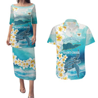 US Virgin Islands St Croix Couples Matching Puletasi and Hawaiian Shirt Twin City Leatherback With Plumeria