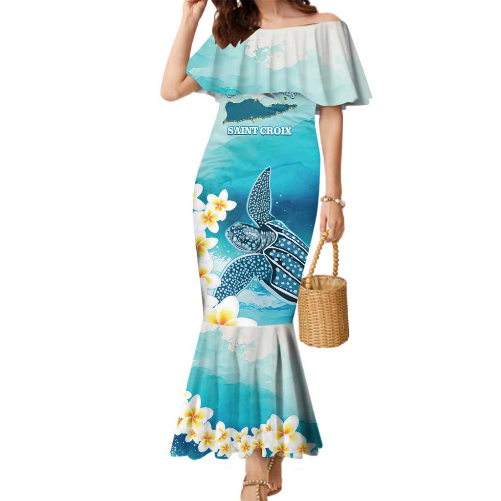 US Virgin Islands St Croix Family Matching Mermaid Dress and Hawaiian Shirt Twin City Leatherback With Plumeria - Wonder Print Shop