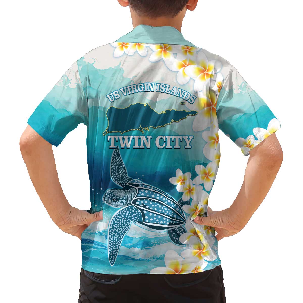 US Virgin Islands St Croix Family Matching Off The Shoulder Long Sleeve Dress and Hawaiian Shirt Twin City Leatherback With Plumeria