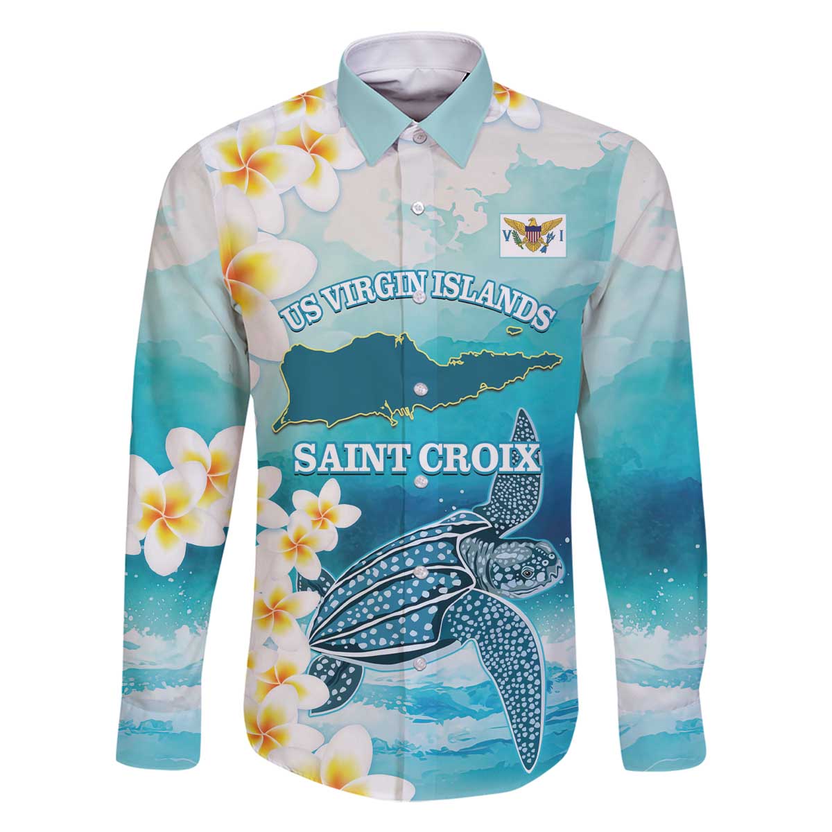 US Virgin Islands St Croix Family Matching Off The Shoulder Long Sleeve Dress and Hawaiian Shirt Twin City Leatherback With Plumeria