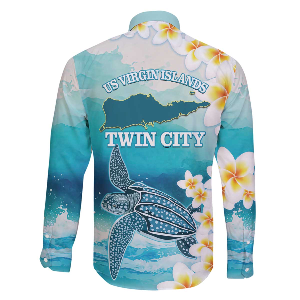 US Virgin Islands St Croix Family Matching Off The Shoulder Long Sleeve Dress and Hawaiian Shirt Twin City Leatherback With Plumeria