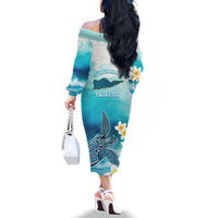 US Virgin Islands St Croix Family Matching Off The Shoulder Long Sleeve Dress and Hawaiian Shirt Twin City Leatherback With Plumeria