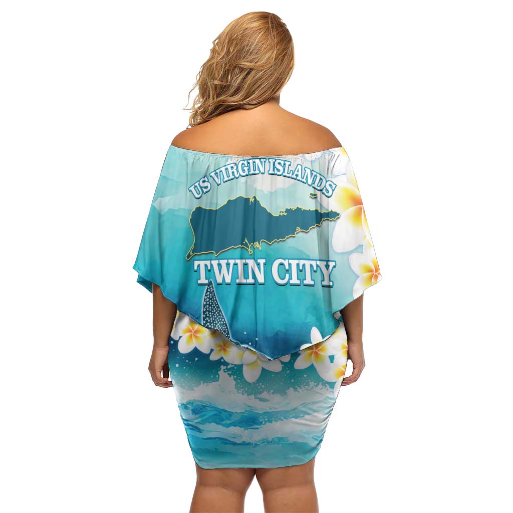 US Virgin Islands St Croix Family Matching Off Shoulder Short Dress and Hawaiian Shirt Twin City Leatherback With Plumeria - Wonder Print Shop
