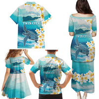 US Virgin Islands St Croix Family Matching Puletasi and Hawaiian Shirt Twin City Leatherback With Plumeria