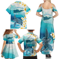 US Virgin Islands St Croix Family Matching Summer Maxi Dress and Hawaiian Shirt Twin City Leatherback With Plumeria - Wonder Print Shop
