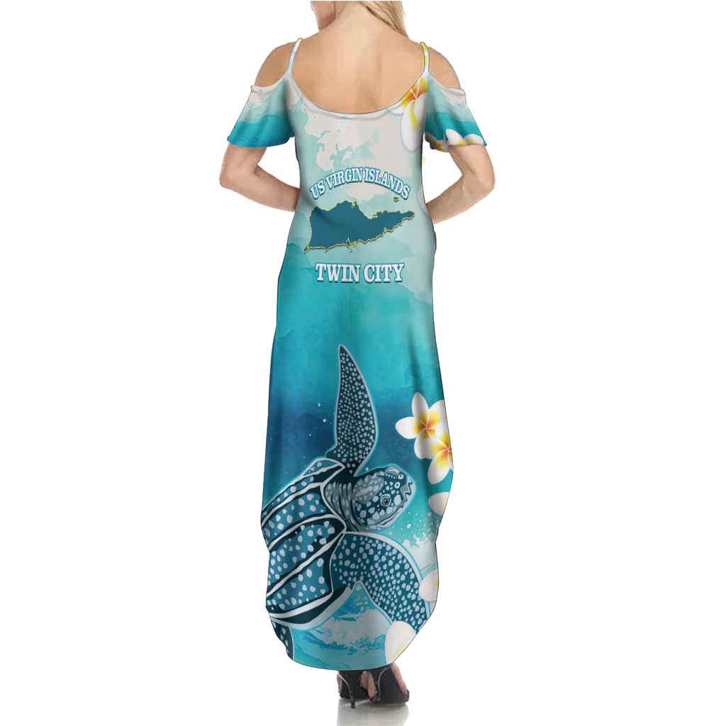 US Virgin Islands St Croix Family Matching Summer Maxi Dress and Hawaiian Shirt Twin City Leatherback With Plumeria - Wonder Print Shop