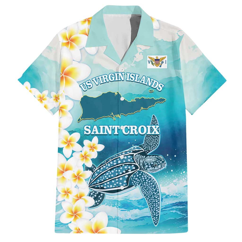 US Virgin Islands St Croix Hawaiian Shirt Twin City Leatherback With Plumeria - Wonder Print Shop