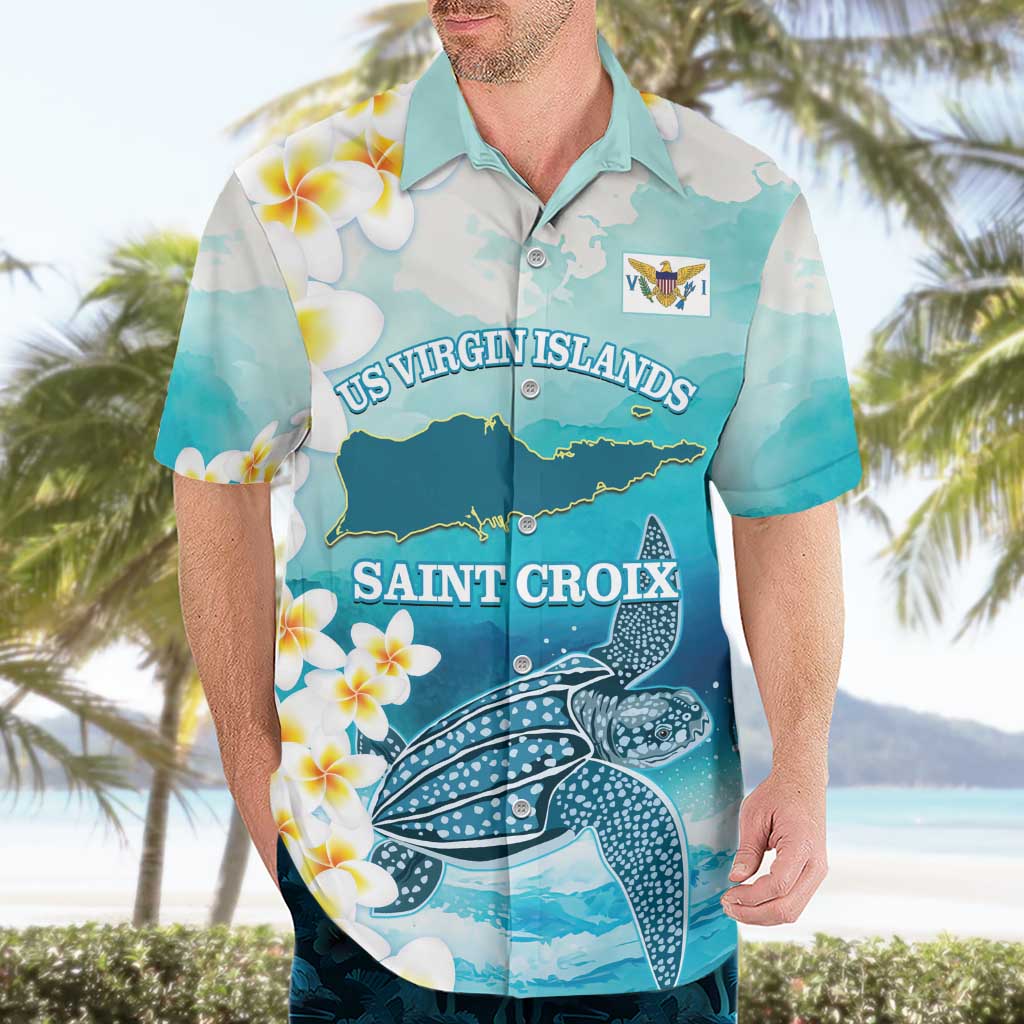 US Virgin Islands St Croix Hawaiian Shirt Twin City Leatherback With Plumeria - Wonder Print Shop