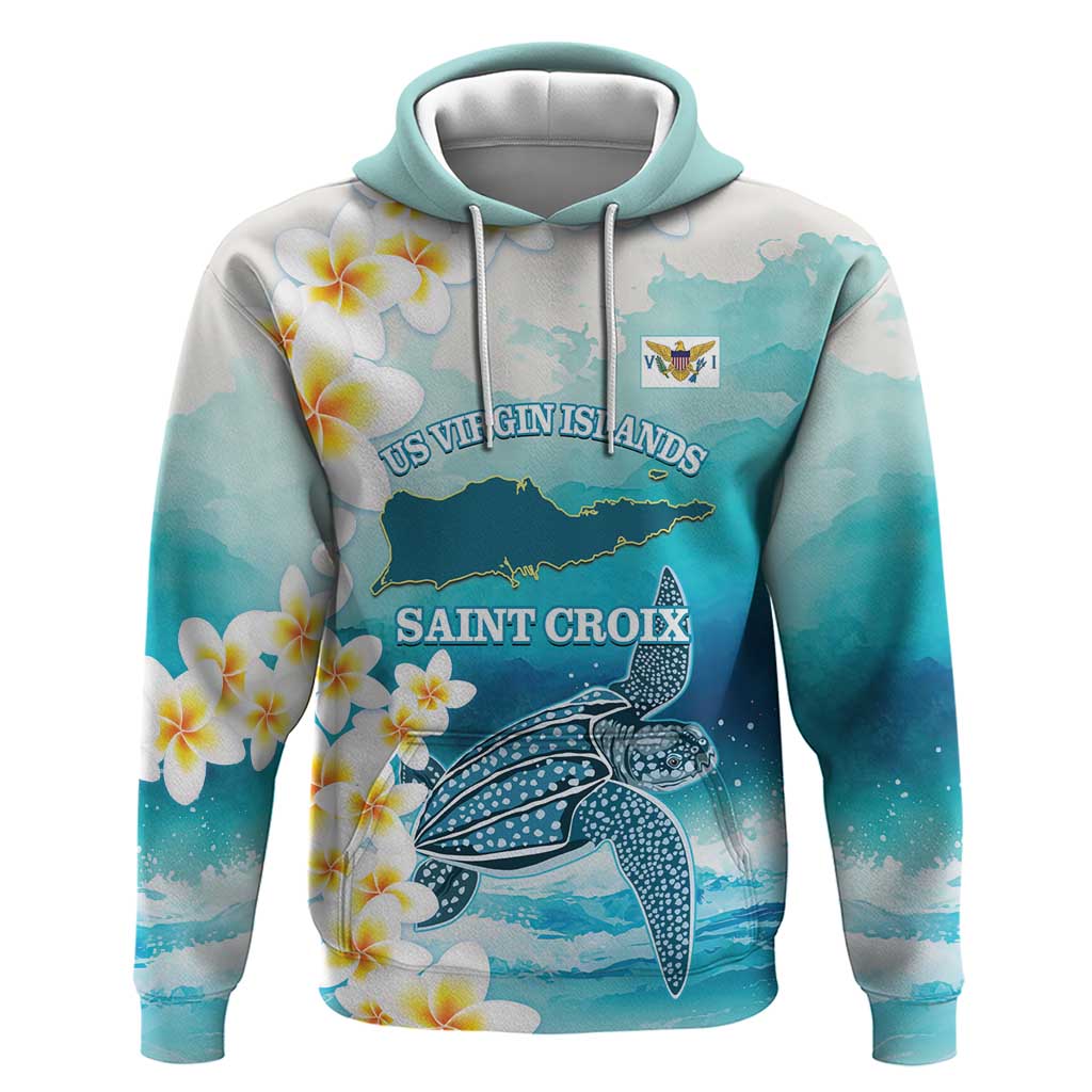 US Virgin Islands St Croix Hoodie Twin City Leatherback With Plumeria - Wonder Print Shop