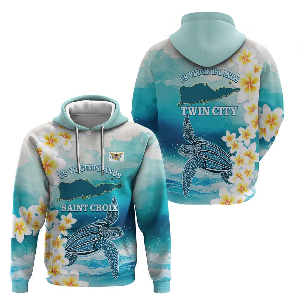 US Virgin Islands St Croix Hoodie Twin City Leatherback With Plumeria - Wonder Print Shop