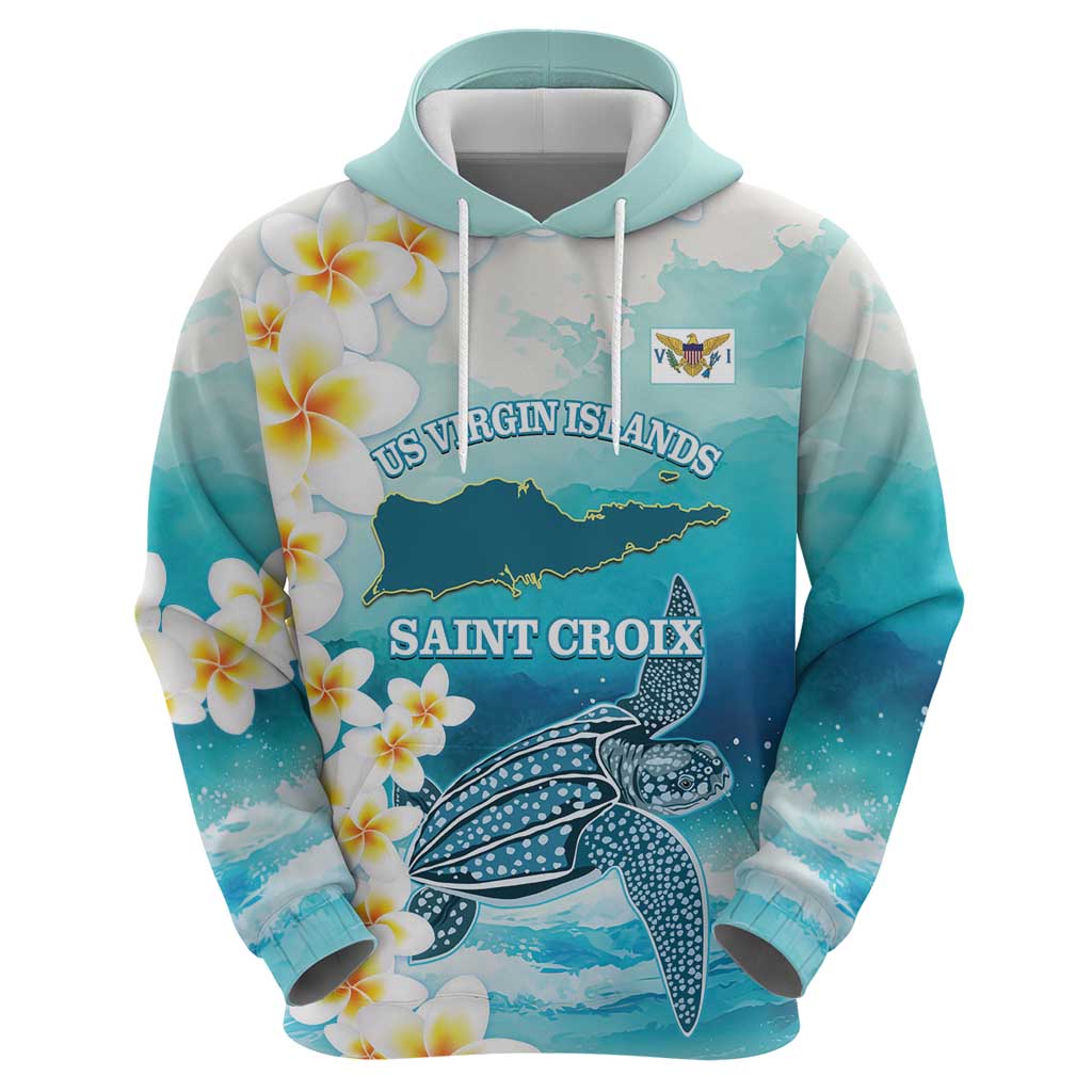 US Virgin Islands St Croix Hoodie Twin City Leatherback With Plumeria - Wonder Print Shop