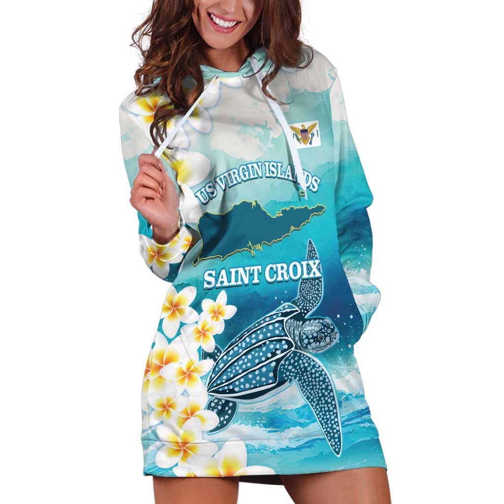 US Virgin Islands St Croix Hoodie Dress Twin City Leatherback With Plumeria - Wonder Print Shop