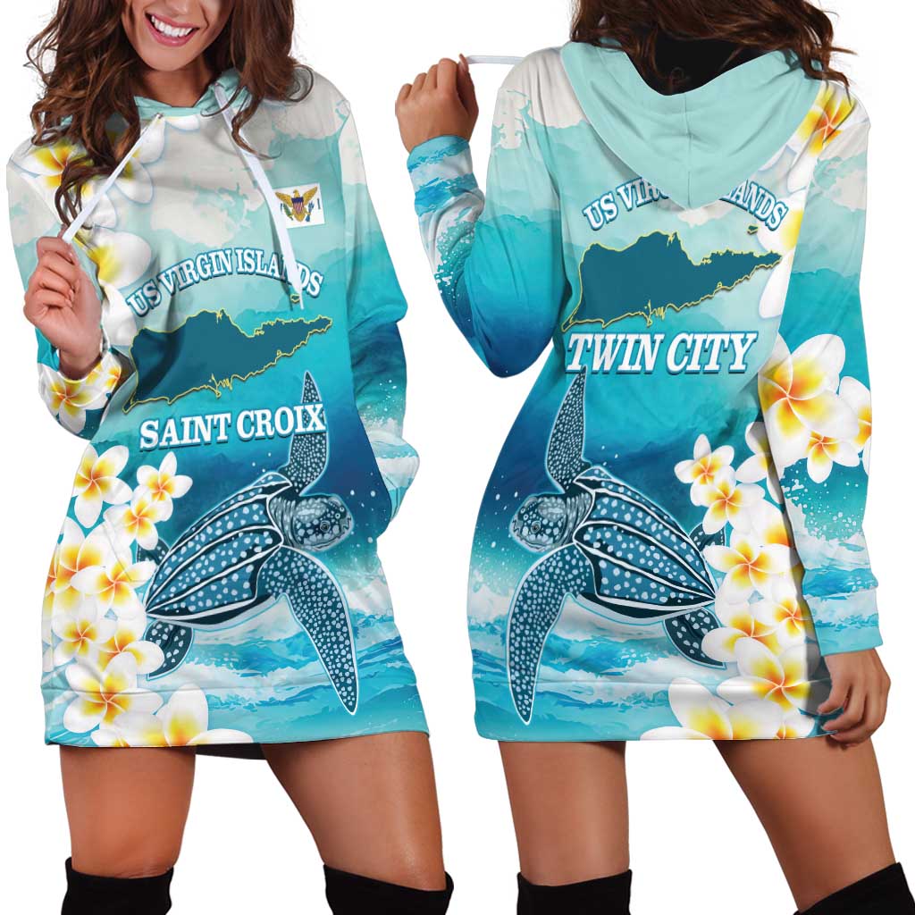 US Virgin Islands St Croix Hoodie Dress Twin City Leatherback With Plumeria - Wonder Print Shop