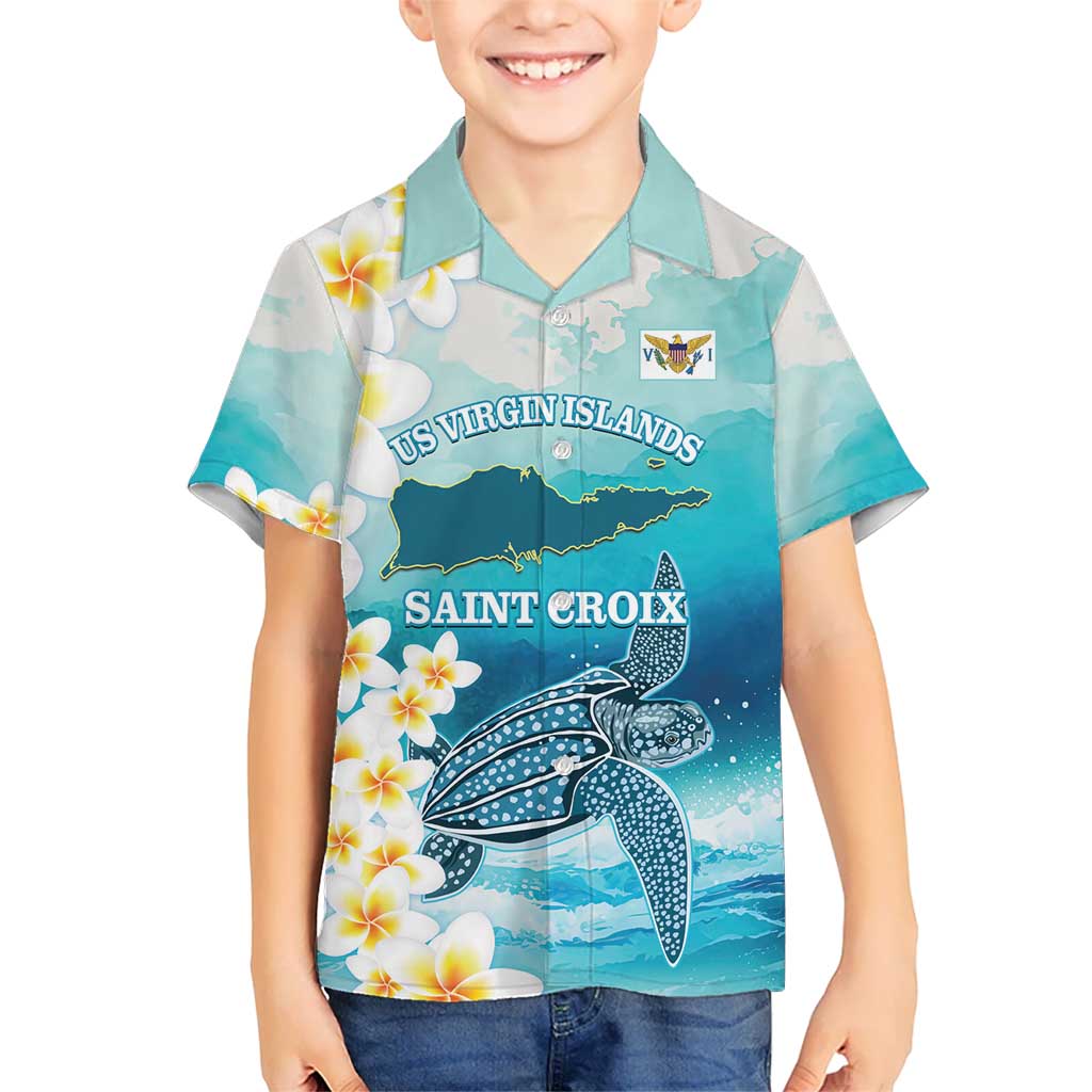 US Virgin Islands St Croix Kid Hawaiian Shirt Twin City Leatherback With Plumeria - Wonder Print Shop