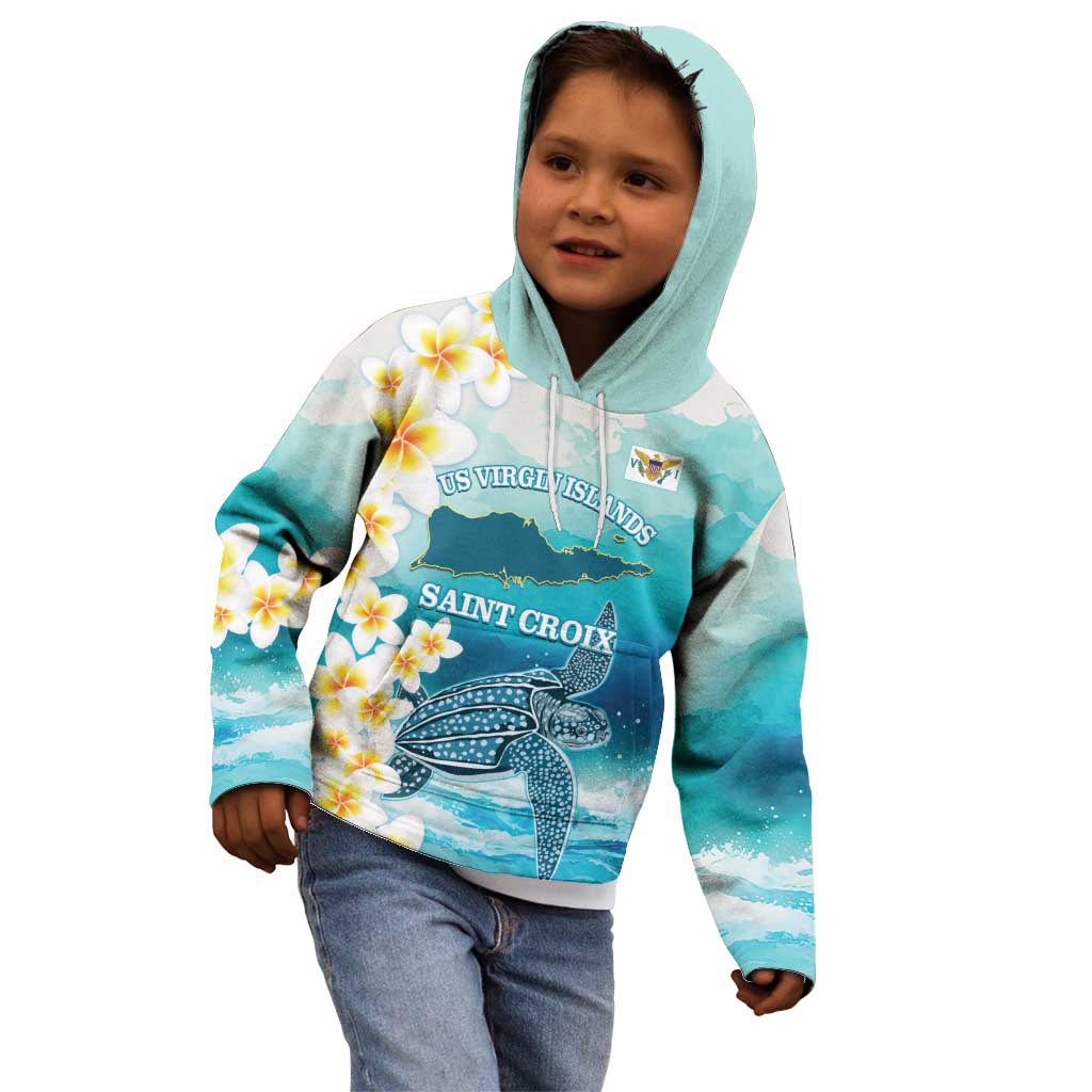 US Virgin Islands St Croix Kid Hoodie Twin City Leatherback With Plumeria - Wonder Print Shop