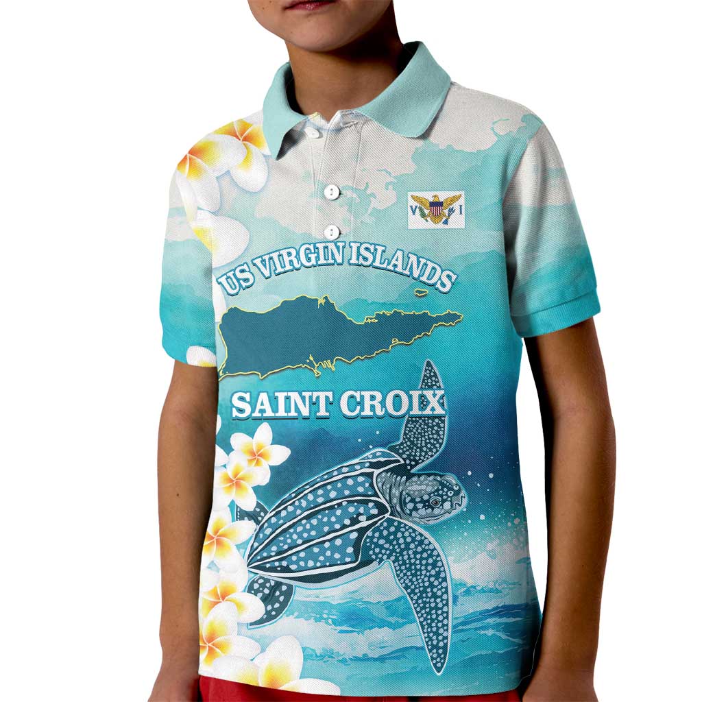 US Virgin Islands St Croix Kid Polo Shirt Twin City Leatherback With Plumeria - Wonder Print Shop