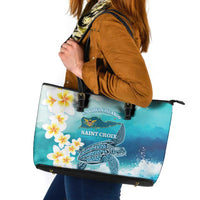 US Virgin Islands St Croix Leather Tote Bag Twin City Leatherback With Plumeria