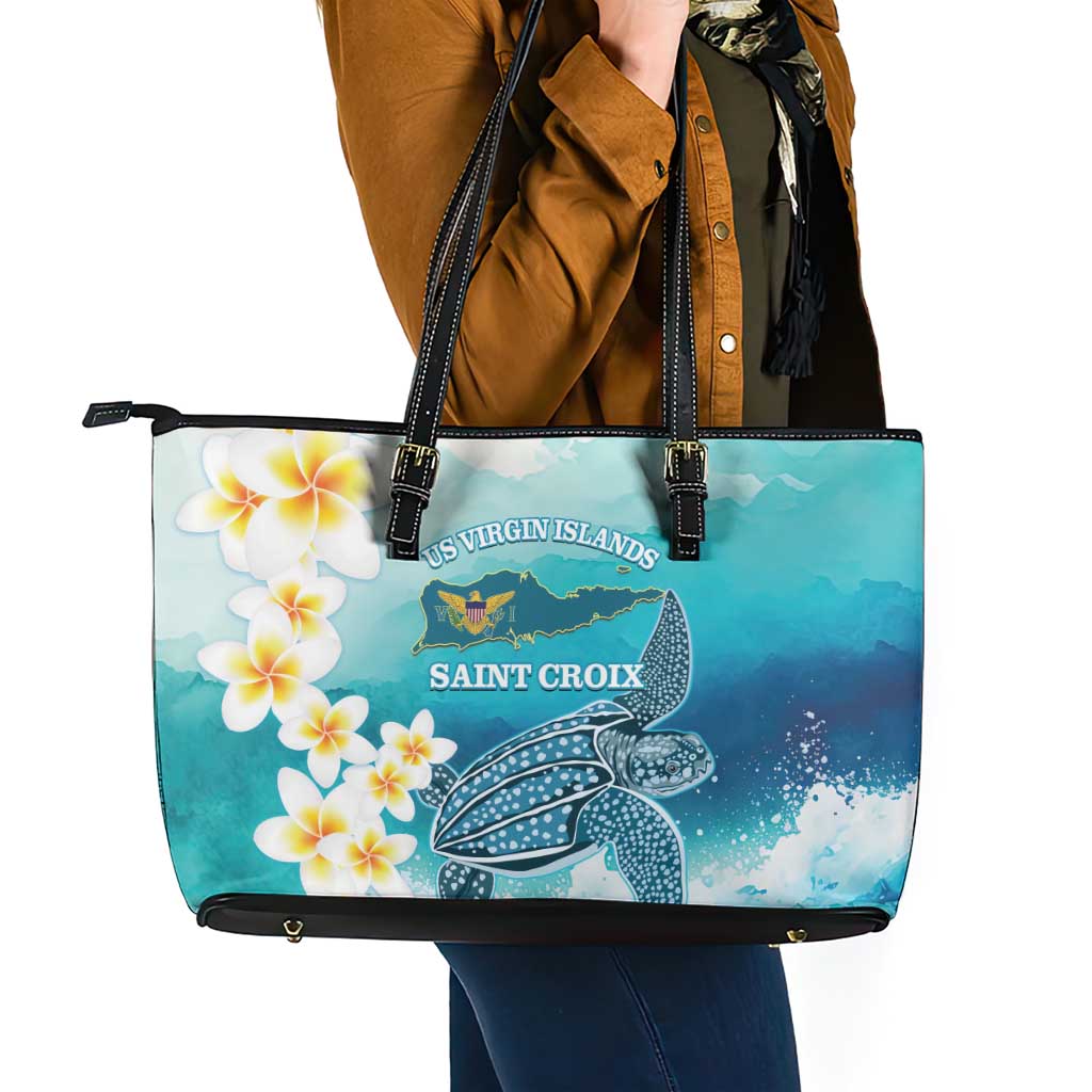 US Virgin Islands St Croix Leather Tote Bag Twin City Leatherback With Plumeria
