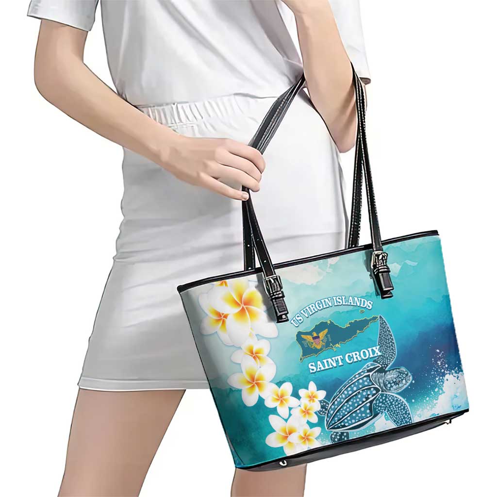 US Virgin Islands St Croix Leather Tote Bag Twin City Leatherback With Plumeria