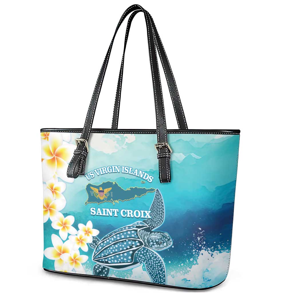 US Virgin Islands St Croix Leather Tote Bag Twin City Leatherback With Plumeria