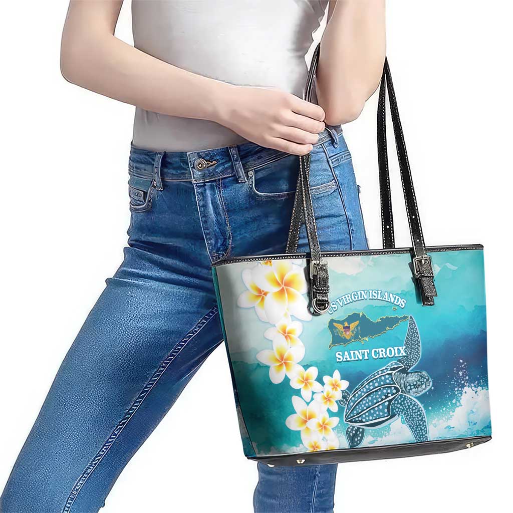 US Virgin Islands St Croix Leather Tote Bag Twin City Leatherback With Plumeria