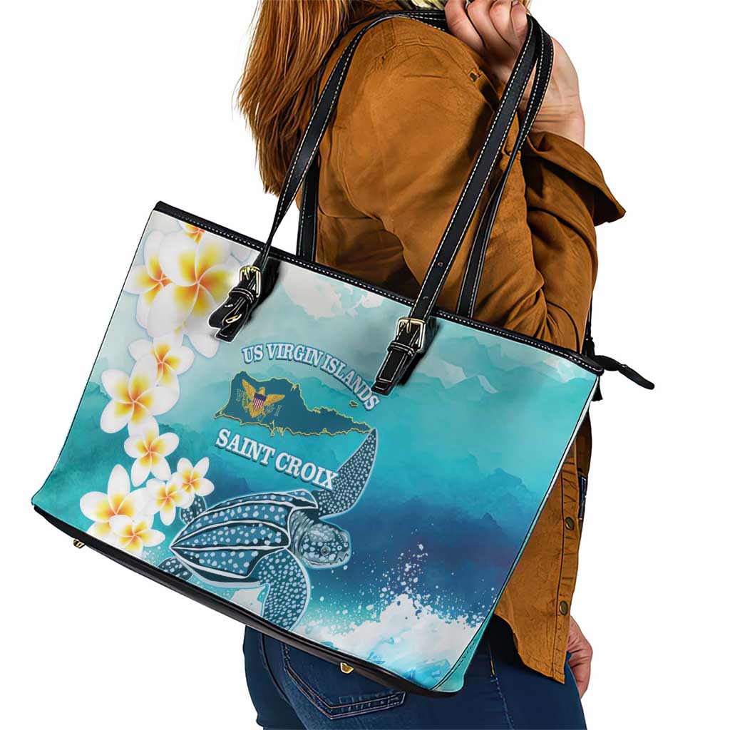 US Virgin Islands St Croix Leather Tote Bag Twin City Leatherback With Plumeria