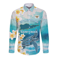 US Virgin Islands St Croix Long Sleeve Button Shirt Twin City Leatherback With Plumeria