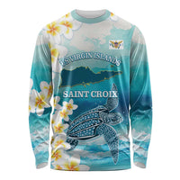 US Virgin Islands St Croix Long Sleeve Shirt Twin City Leatherback With Plumeria - Wonder Print Shop