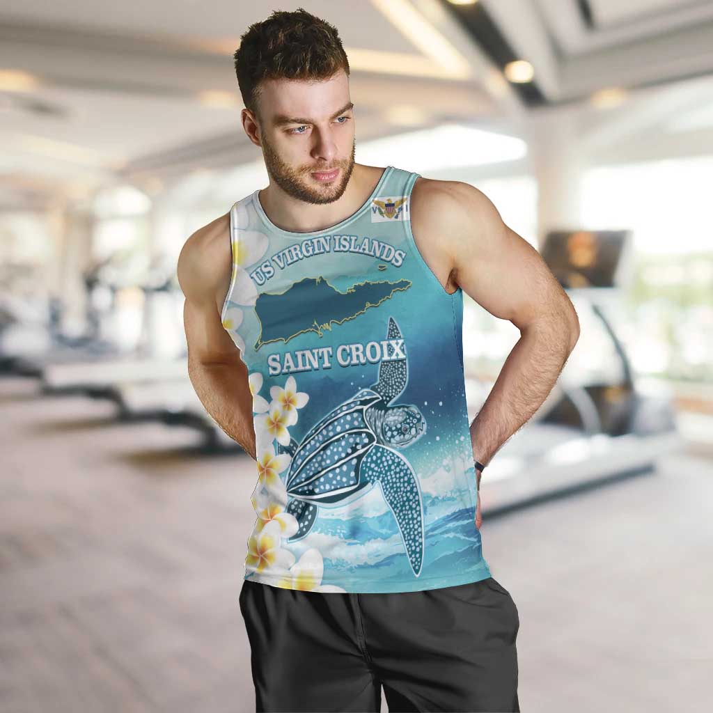 US Virgin Islands St Croix Men Tank Top Twin City Leatherback With Plumeria - Wonder Print Shop