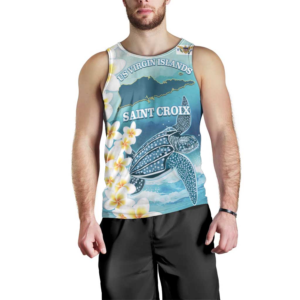 US Virgin Islands St Croix Men Tank Top Twin City Leatherback With Plumeria - Wonder Print Shop