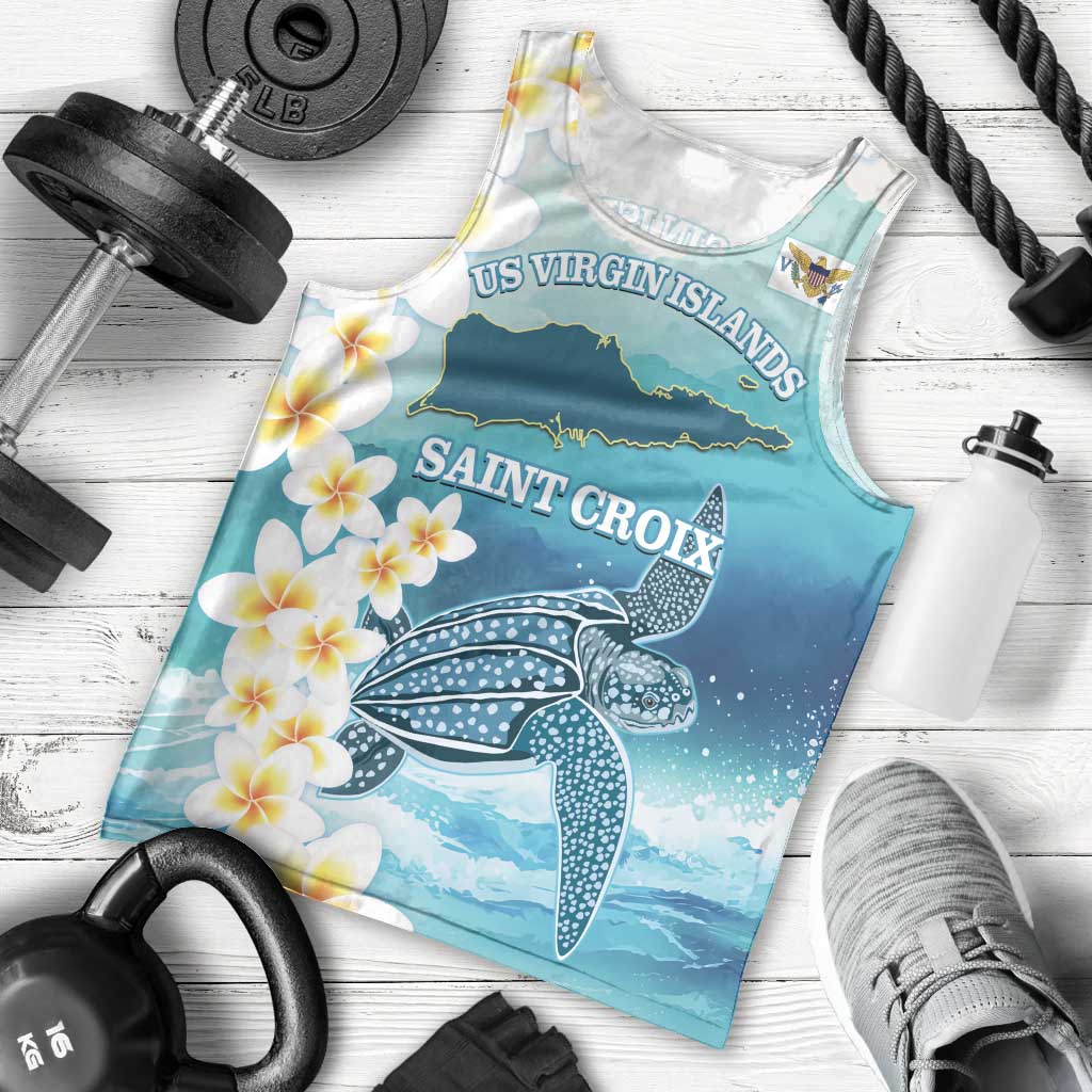 US Virgin Islands St Croix Men Tank Top Twin City Leatherback With Plumeria - Wonder Print Shop