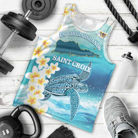 US Virgin Islands St Croix Men Tank Top Twin City Leatherback With Plumeria - Wonder Print Shop