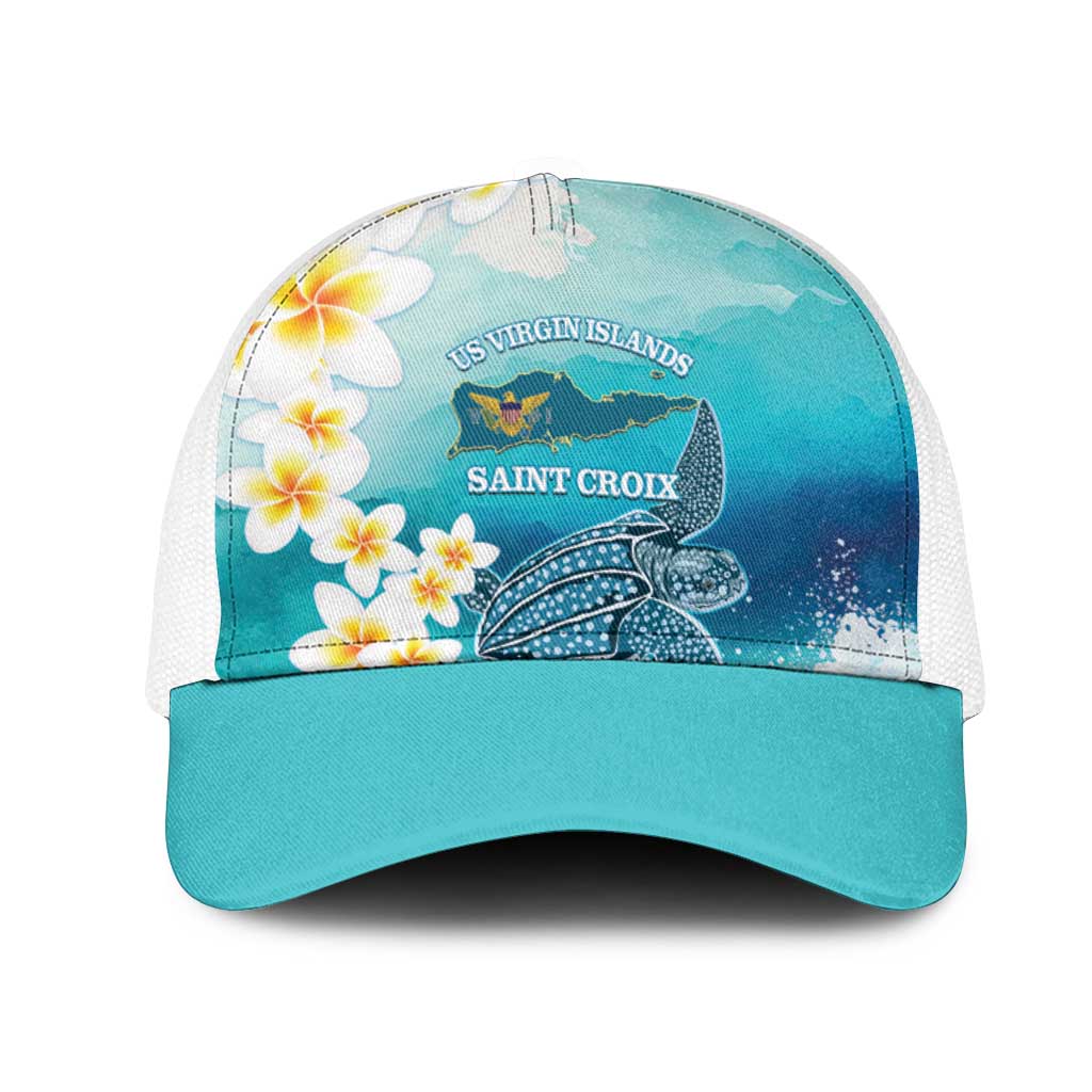 US Virgin Islands St Croix Mesh Trucker Cap Twin City Leatherback With Plumeria - Wonder Print Shop