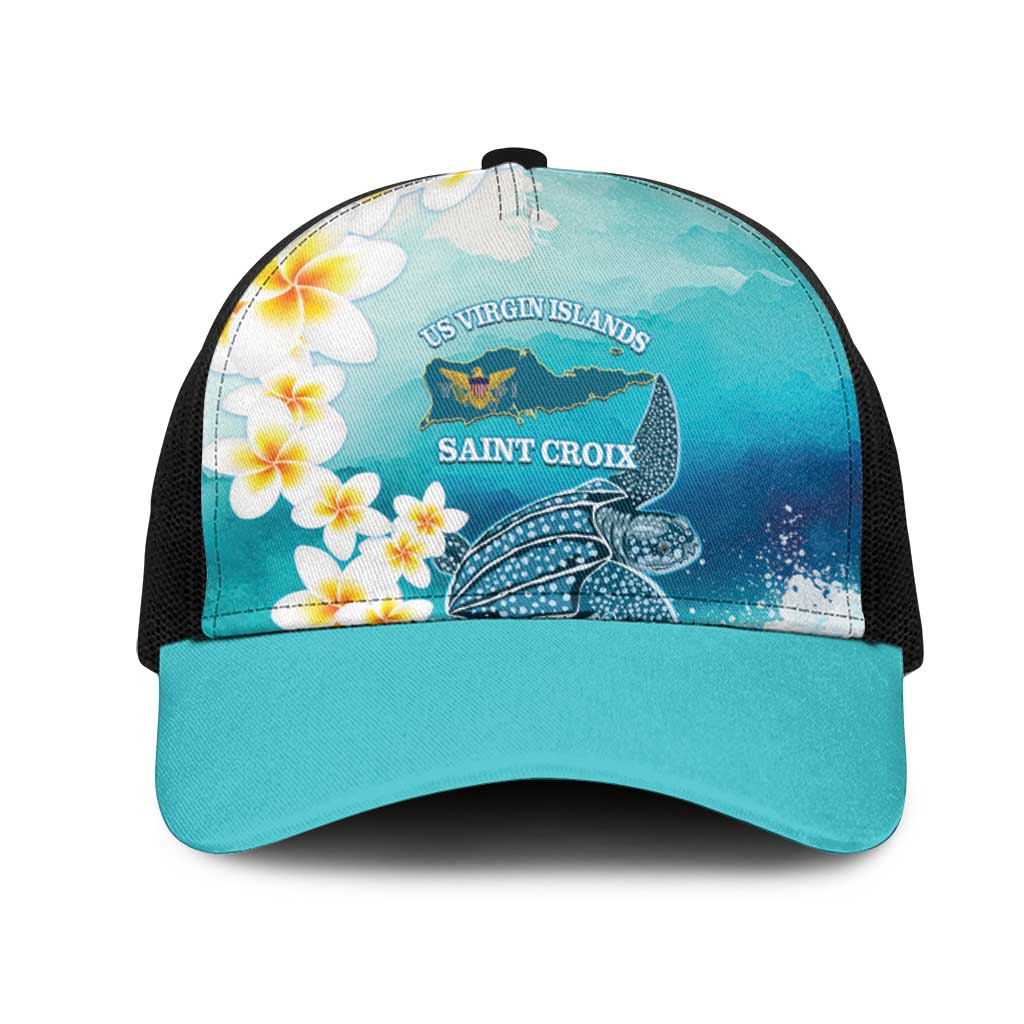 US Virgin Islands St Croix Mesh Trucker Cap Twin City Leatherback With Plumeria - Wonder Print Shop
