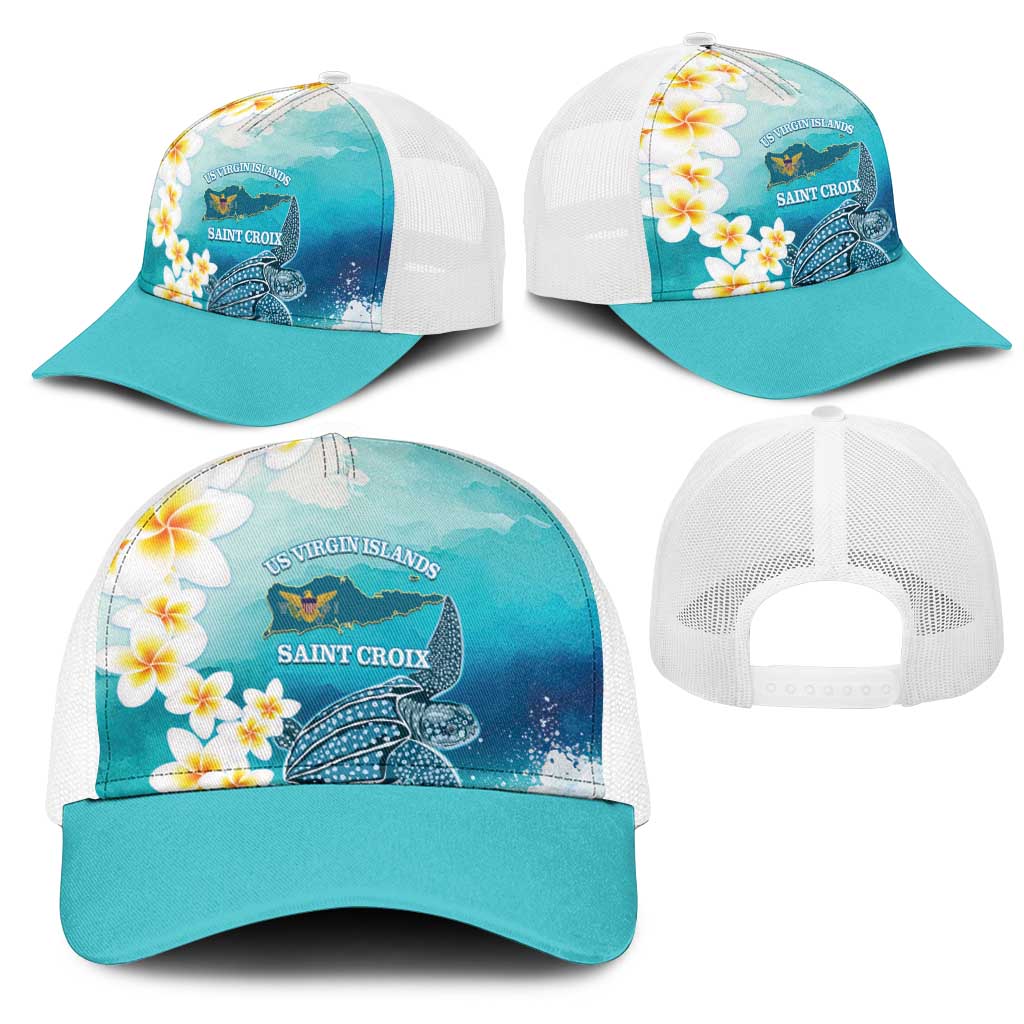 US Virgin Islands St Croix Mesh Trucker Cap Twin City Leatherback With Plumeria - Wonder Print Shop